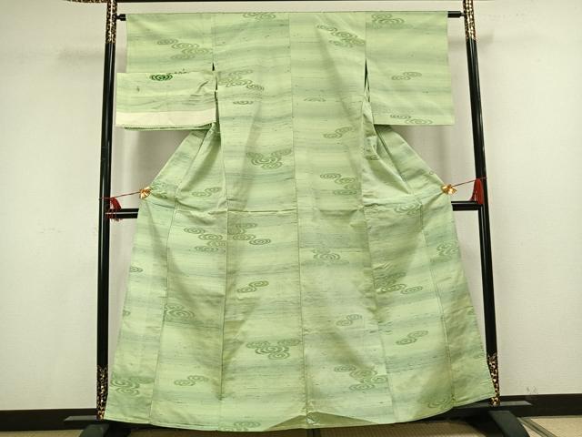 平和屋着物▽西陣 紬 単衣 流水文 反端付き 正絹 逸品 AAAU8609fy