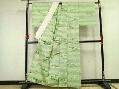 平和屋着物▽西陣 紬 単衣 流水文 反端付き 正絹 逸品 AAAU8609fy