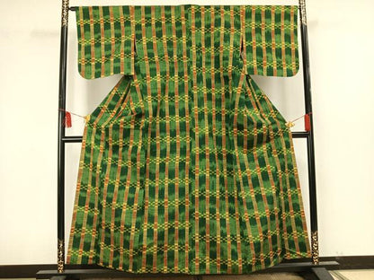 平和屋着物▽上質な紬 単衣 琉球絣 正絹 逸品 AAAU8611fy