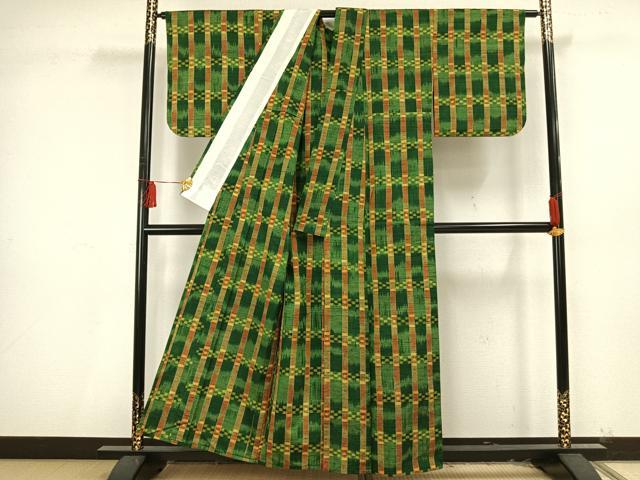 平和屋着物▽上質な紬 単衣 琉球絣 正絹 逸品 AAAU8611fy