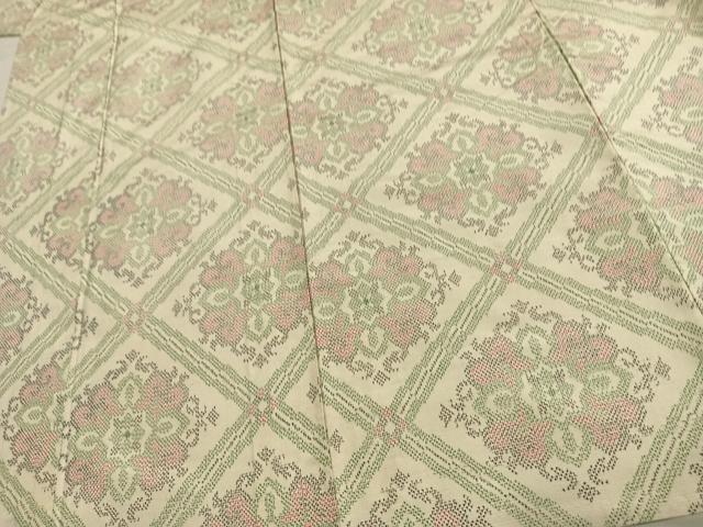 平和屋着物▽上質な紬　単衣　菱取り花文　正絹　逸品　AAAU8612fy