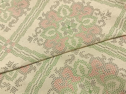 平和屋着物▽上質な紬　単衣　菱取り花文　正絹　逸品　AAAU8612fy