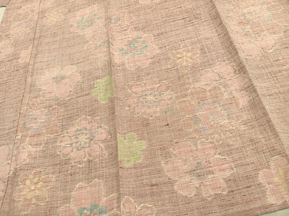 平和屋着物▽結城ちぢみ　単衣　舞花文　正絹　逸品　AAAU8613fy