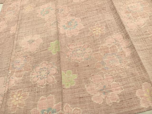 平和屋着物▽結城ちぢみ　単衣　舞花文　正絹　逸品　AAAU8613fy
