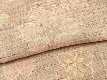 平和屋着物▽結城ちぢみ　単衣　舞花文　正絹　逸品　AAAU8613fy