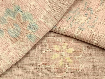 平和屋着物▽結城ちぢみ　単衣　舞花文　正絹　逸品　AAAU8613fy