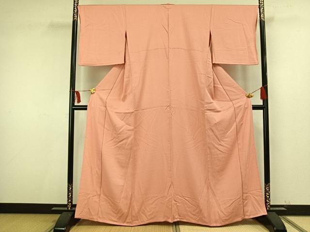 平和屋着物▽上質な色無地 単衣 珊瑚色 正絹 逸品 AAAU8614fy