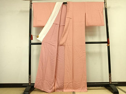平和屋着物▽上質な色無地 単衣 珊瑚色 正絹 逸品 AAAU8614fy