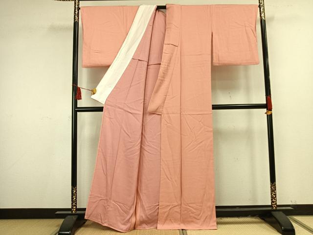 平和屋着物▽上質な色無地 単衣 珊瑚色 正絹 逸品 AAAU8614fy