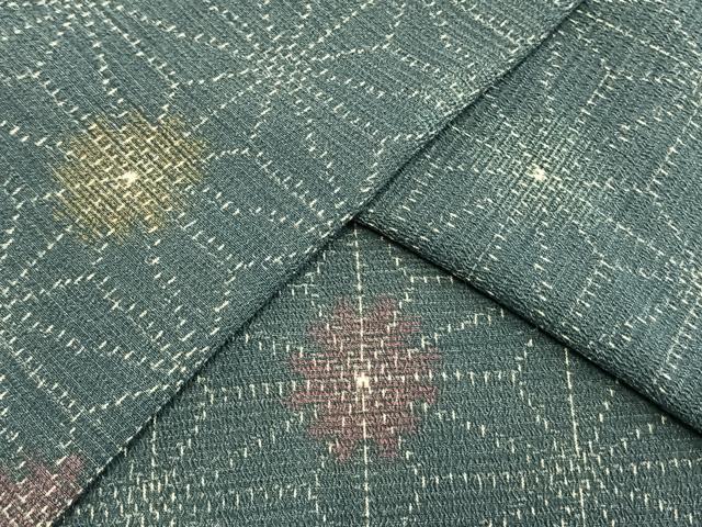 平和屋着物▽お召 単衣 麻の葉文様 正絹 逸品 AAAU8615fy