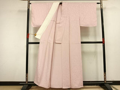 平和屋着物▽上質な色無地　単衣　南天地紋　薄桜色　正絹　逸品　未使用　AAAU8616fy