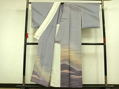 平和屋着物▽訪問着 単衣 霞文 正絹 逸品 AAAU8618fy