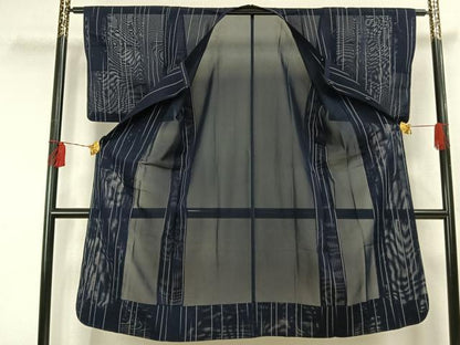 平和屋着物▽道行コート スリーシーズン 春夏秋 塵除け 縞 ロング丈 正絹 逸品 AAAU8623fy