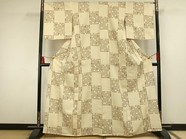 平和屋着物▽小紋 単衣 市松文様 洗える着物 AAAU8625fy