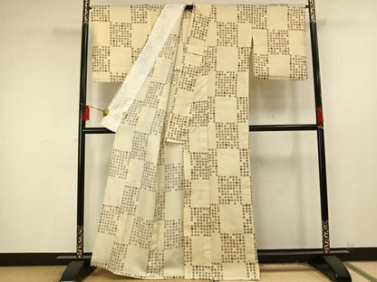 平和屋着物▽小紋 単衣 市松文様 洗える着物 AAAU8625fy