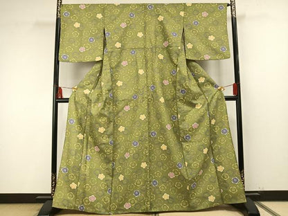 平和屋着物▽小紋 単衣 花尽くし 洗える着物 AAAU8628fy