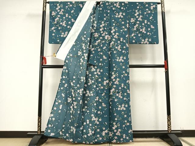 平和屋着物▽小紋 単衣 枝花文 洗える着物 AAAU8630fy