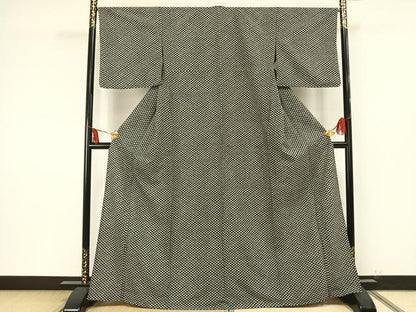 平和屋着物▽小紋　単衣　鹿の子文様　洗える着物　AAAU8636fy