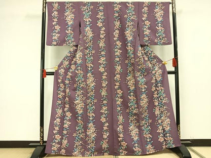 平和屋着物▽小紋 単衣 草花間道 洗える着物 AAAU8642fy