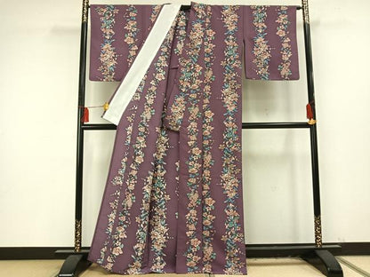 平和屋着物▽小紋 単衣 草花間道 洗える着物 AAAU8642fy