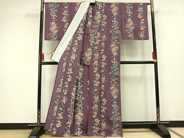 平和屋着物▽小紋 単衣 草花間道 洗える着物 AAAU8642fy