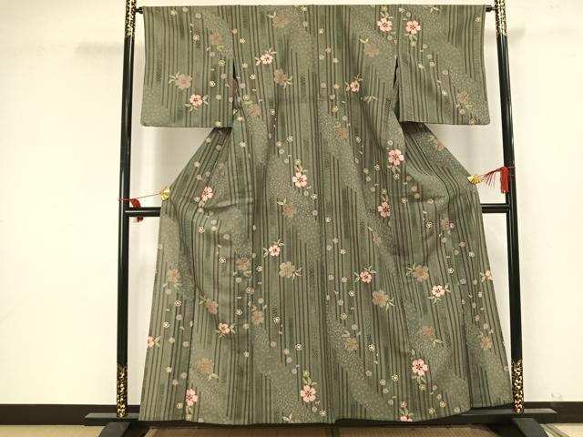 平和屋着物▽小紋 単衣 草花文 洗える着物 AAAU8643fy