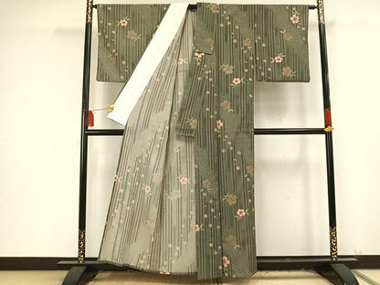 平和屋着物▽小紋 単衣 草花文 洗える着物 AAAU8643fy