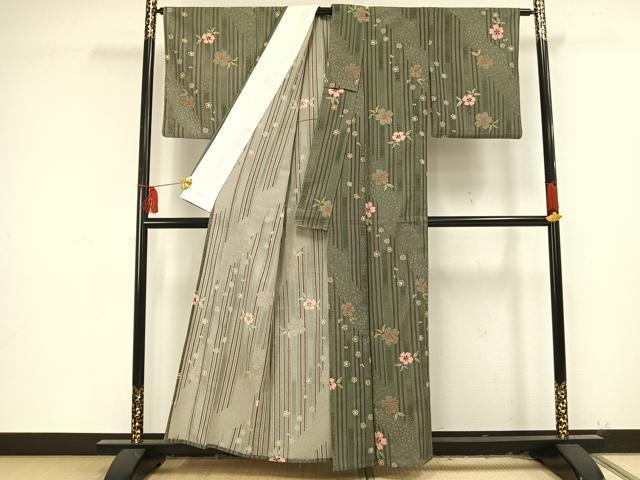 平和屋着物▽小紋 単衣 草花文 洗える着物 AAAU8643fy