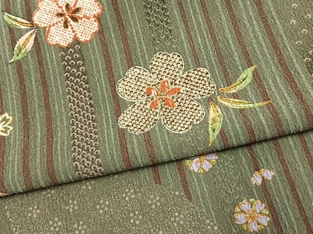 平和屋着物▽小紋 単衣 草花文 洗える着物 AAAU8643fy