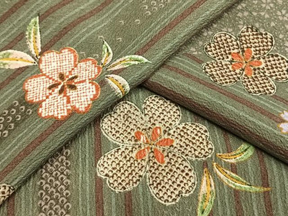 平和屋着物▽小紋 単衣 草花文 洗える着物 AAAU8643fy