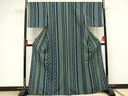 平和屋着物▽小紋 単衣 縞 洗える着物 AAAU8648fy