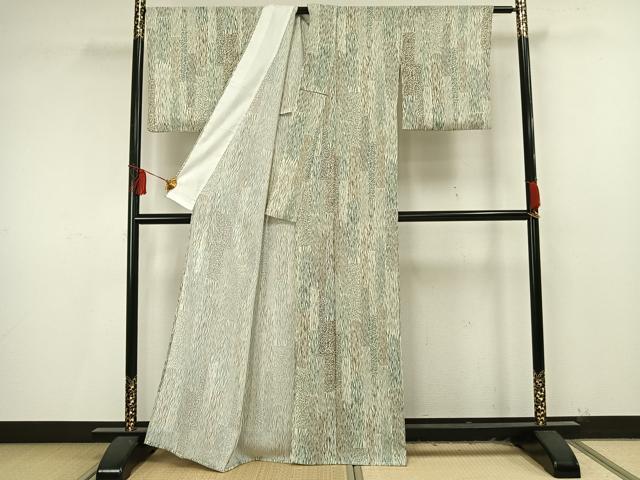 平和屋着物▽小紋 単衣 変わり縞 鬼しぼ縮緬 洗える着物 AAAU8651fy