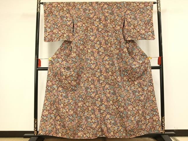 平和屋着物▽小紋 単衣 草花文 洗える着物 AAAU8653fy