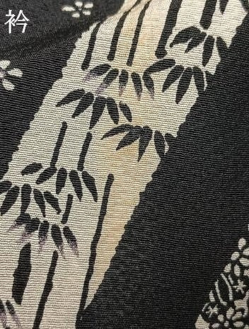 平和屋着物▽上質な小紋　単衣　草花文　黒地　正絹　逸品　AAAU8656fy