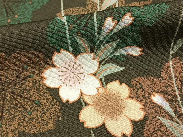 平和屋着物▽小紋 単衣 舞桜文 洗える着物 AAAU8658fy