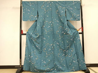 平和屋着物▽小紋 単衣 舞桜文 洗える着物 未使用 AAAU8659fy