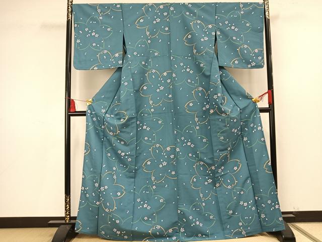 平和屋着物▽小紋 単衣 舞桜文 洗える着物 未使用 AAAU8659fy
