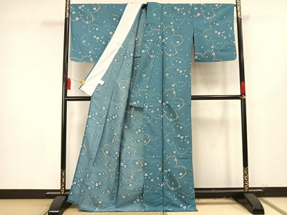 平和屋着物▽小紋 単衣 舞桜文 洗える着物 未使用 AAAU8659fy