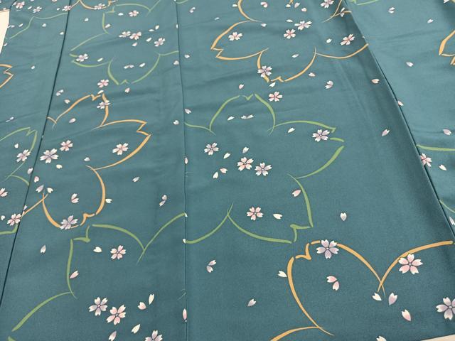 平和屋着物▽小紋 単衣 舞桜文 洗える着物 未使用 AAAU8659fy