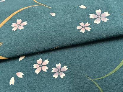 平和屋着物▽小紋 単衣 舞桜文 洗える着物 未使用 AAAU8659fy