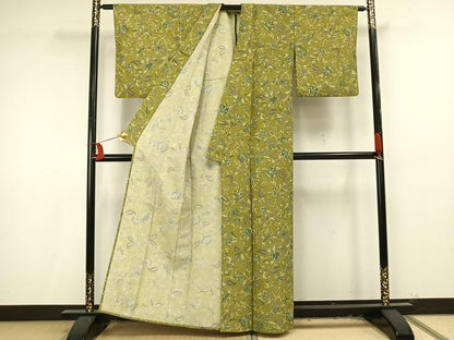 平和屋着物▽小紋　単衣　更紗花文　洗える着物　AAAU8662fy