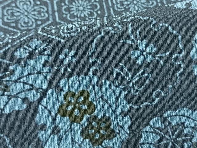 平和屋着物▽小紋　単衣　藍　型染め　切嵌花文　洗える着物　AAAU8663fy 平和屋着物▽小紋 単衣 藍 型染め 切嵌花文 洗える着物