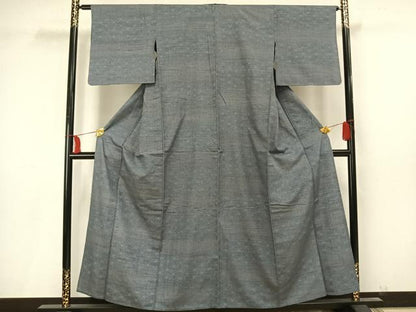 平和屋着物▽上質な紬　単衣　麻の葉文様　正絹　逸品　AAAU8665fy