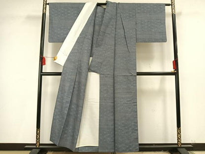 平和屋着物▽上質な紬　単衣　麻の葉文様　正絹　逸品　AAAU8665fy