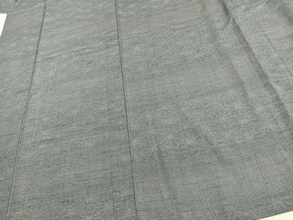 平和屋着物▽上質な紬　単衣　麻の葉文様　正絹　逸品　AAAU8665fy