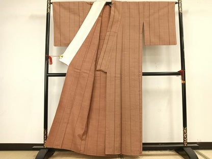平和屋着物▽上質な紬 単衣 縞 正絹 逸品 AAAU8666fy