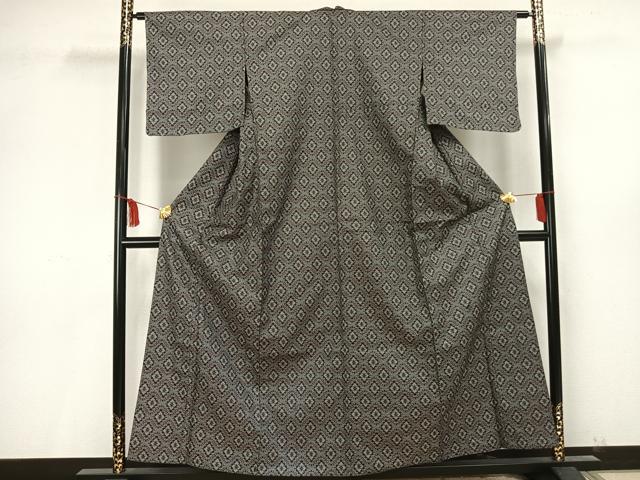 平和屋着物▽上質な紬 単衣 菱文 正絹 逸品 AAAU8668fy
