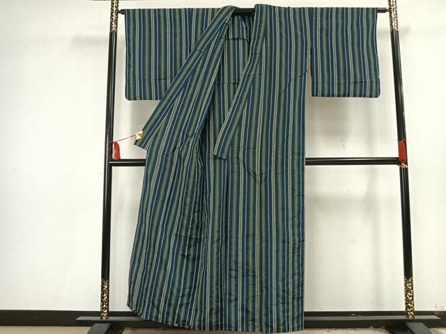 平和屋着物▽紬　単衣　縞　洗える着物　AAAU8669fy