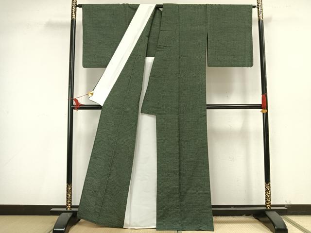 平和屋着物▽上質な紬　単衣　十字絣　正絹　逸品　AAAU8670fy