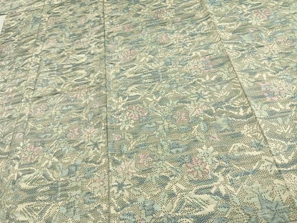 平和屋着物▽上質な紬 単衣 草花文 正絹 逸品 AAAU8671fy